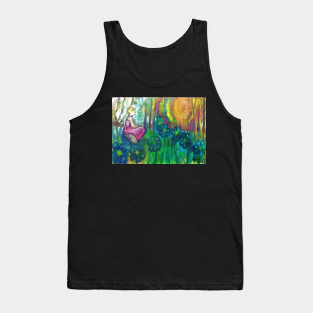 Landscape with Overgrown Flowers and A Thoughtful Girl Tank Top by Marsal